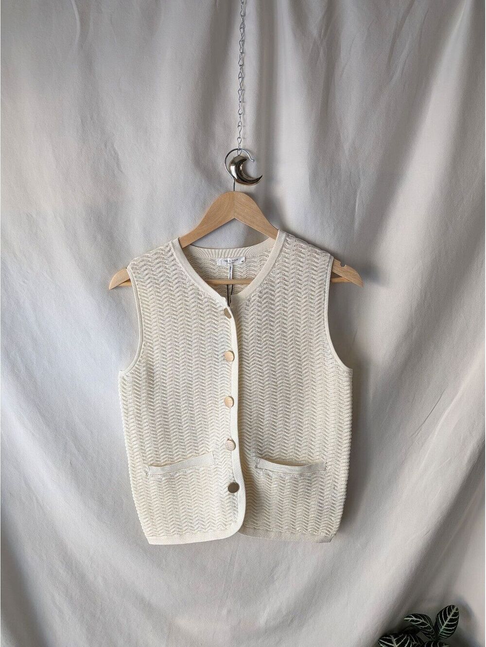 NWT Rag & Bone Chalk VIV Vest Knit Sleeveless Sweater Size S